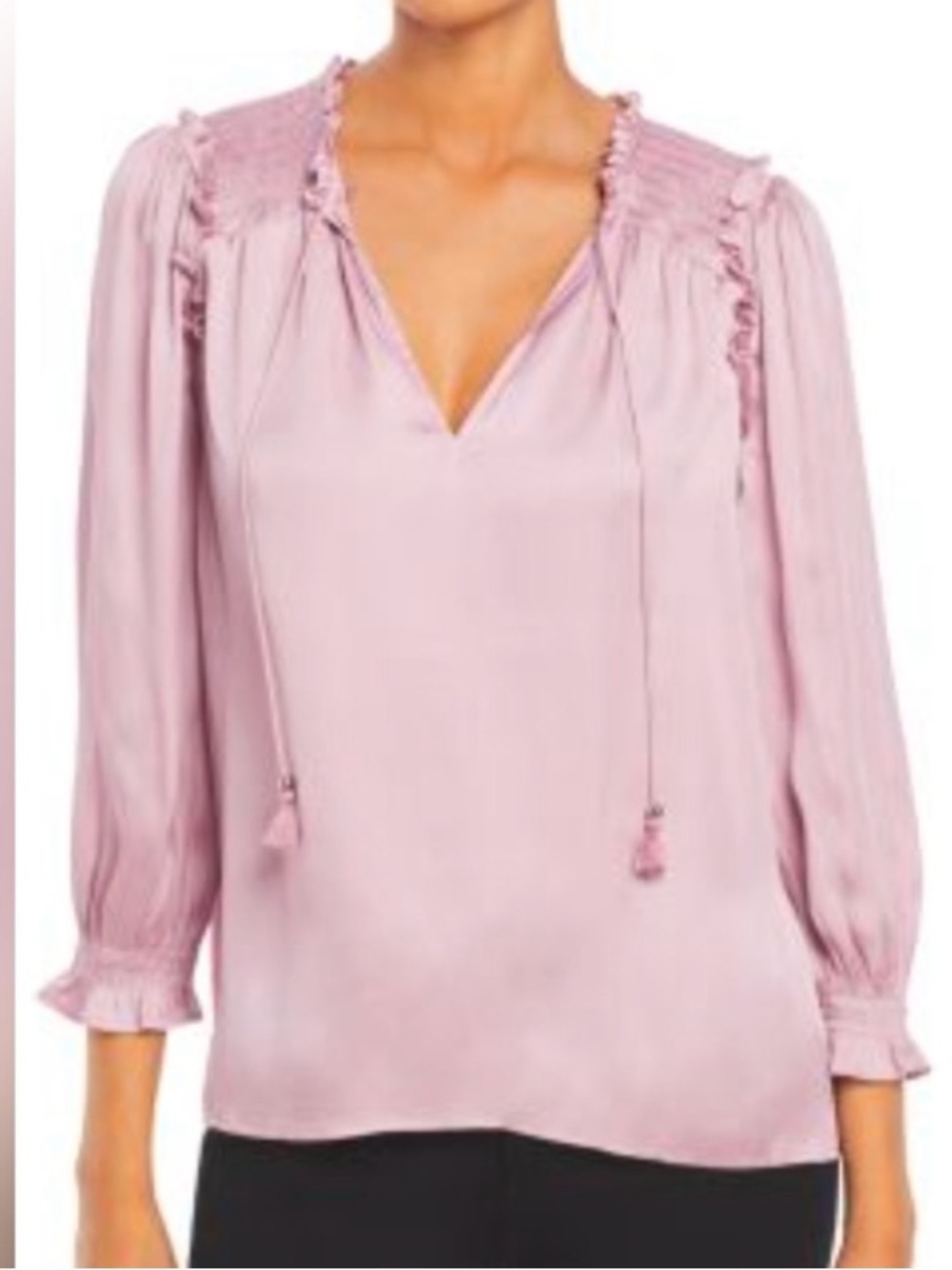 PAIGE Kaylynn Mauve Smocked V-Neck Peasant Blouse Medium